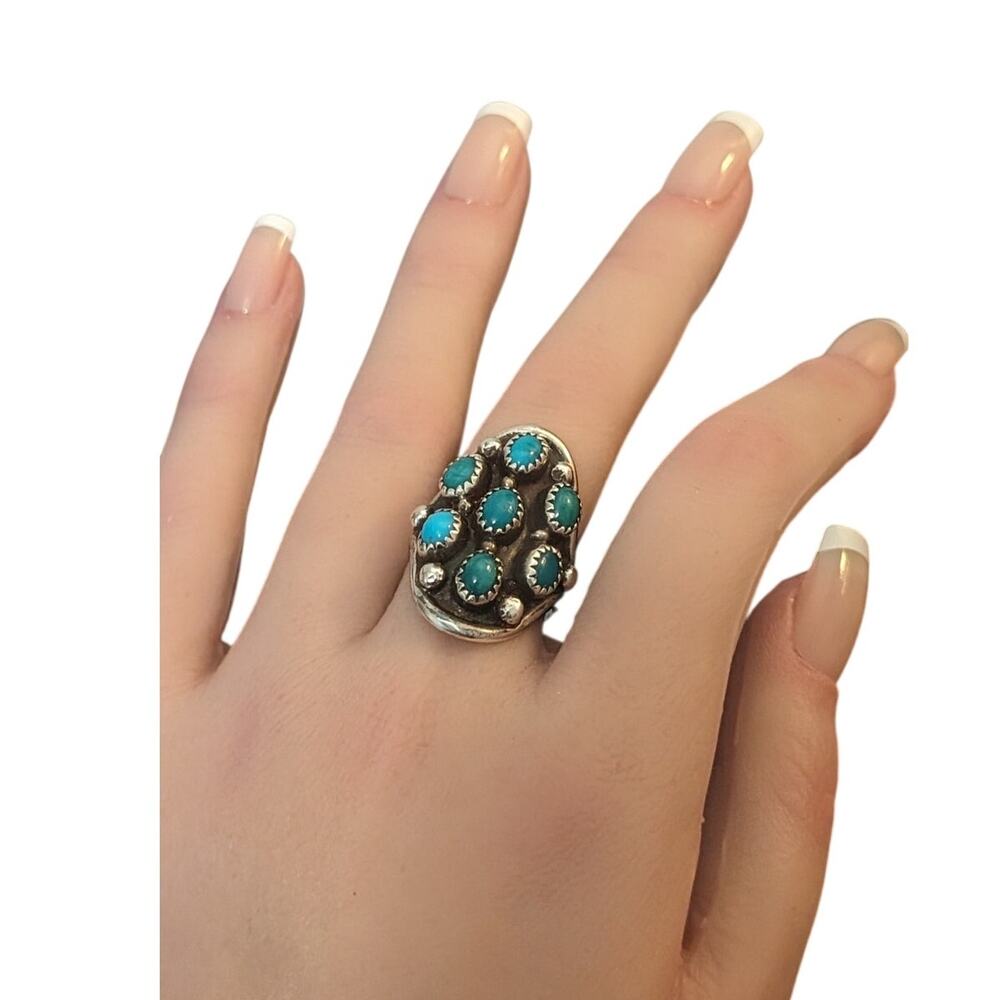 Vtg 925 Sterling Snake Eyes Turquoise Signed L. Henderson 80s Ring Sz 7.25